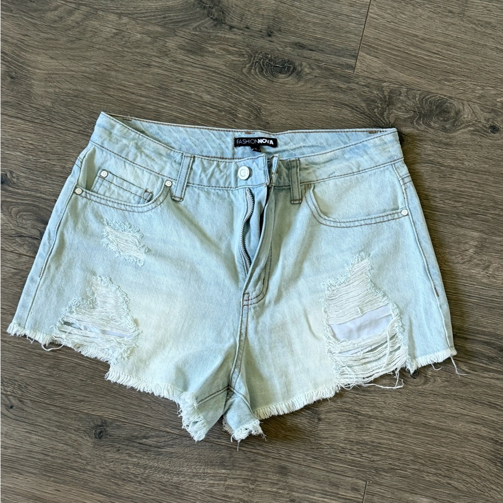 Fashion Nova Light Wash Ripped Jean Shorts